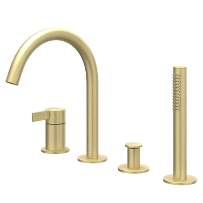 IVY Pact Badrandcombinatie - 4-wegs - mengkraan - draaibare uitloop - uittrekbare handdouche - Geborsteld mat goud PVD