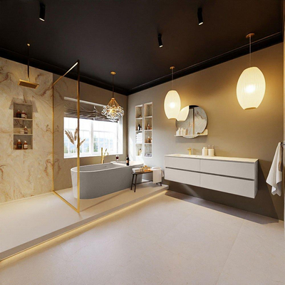 MONDIAZ VICA-DLUX Badkamermeubelset - 150cm - onderkast linen - 4 lades - inbouw wastafel cloud links - 1 kraangat - 60cm hoge versie - frape