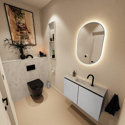 MONDIAZ TURE-DLUX 80cm toiletmeubel Plata. EDEN wastafel Opalo positie midden. Met 1 kraangat.