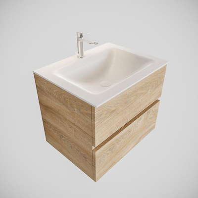 MONDIAZ VICA Badkamermeubelset - 60cm - 2 lades - wasbak Cloud midden - 1 kraangat - solid surface washed oak