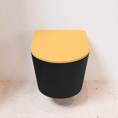 MONDIAZ LAVIE wandclosetpack - 36x53cm - diepspoel - rimless - Urban (zwart) - softclose - quick-release - toiletzitting - Ocher (geel)