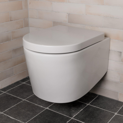 Xellanz Flow wandcloset rimless met nano coating met Flow toiletzitting softclose en quick release glans wit