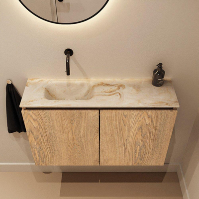MONDIAZ TURE-DLUX 80cm toiletmeubel Washed Oak. EDEN wastafel Frappe positie links. Zonder kraangat.
