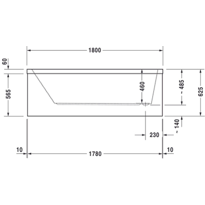 Duravit Starck 1 bad acryl rechthoekig met overloop met 1 rugsteun 180x90x46cm inbouw wit