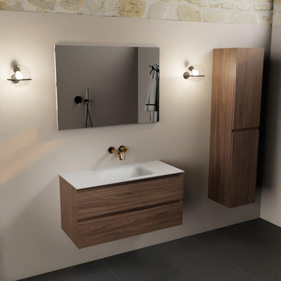 Mondiaz Aivy badmeubelset - 100x45x50cm - 0 kraangaten - 1 wasbak talc Solid surface - Midden - 2 lades - Met spiegel - Melamine Mocha