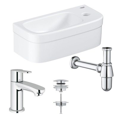 GROHE Euro fonteinset 37x18cm 1 kraangat zonder overloop rechte chromen kraan sifon afvoerplug fontein Rechthoek wit
