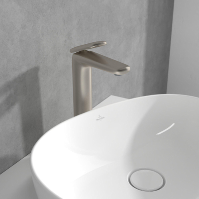Villeroy & Boch Antao Eengreeps wastafelkraan - verhoogd - met Push-Open afvoergarnituur - Matt Brushed Nickel (RVS)