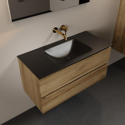 Mondiaz Aivy badmeubelset - 100x45x50cm - 0 kraangaten - 1 wasbak urban Solid surface - Midden - 2 lades - Met spiegel - Melamine Chai