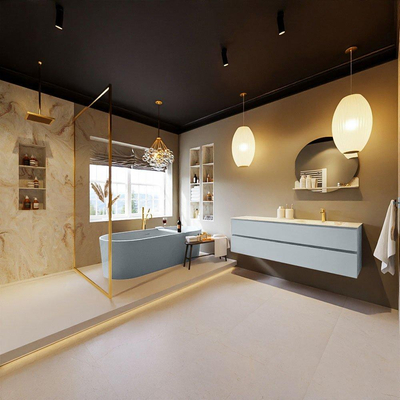 Mondiaz VICA-DLUX Badkamermeubelset - 150cm - clay - 2 lades - Inbouw wastafel CLOUD - rechts - 1 kraangat - kleur Frappe - XL versie 60cm hoog