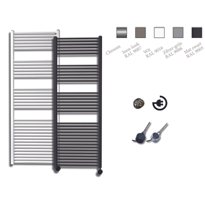 Sanicare Elektrische Design Radiator - 172 x 60 cm - 1127 Watt - thermostaat chroom rechtsonder - inox look