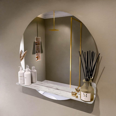 Mondiaz SPOT Badkamerspiegel - rond 80cm - spiegelplanchet - kleur Glace