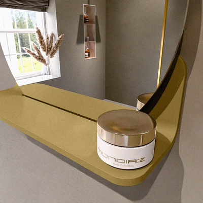 Mondiaz SPOT Badkamerspiegel - rond 40cm - spiegelplanchet - kleur Oro