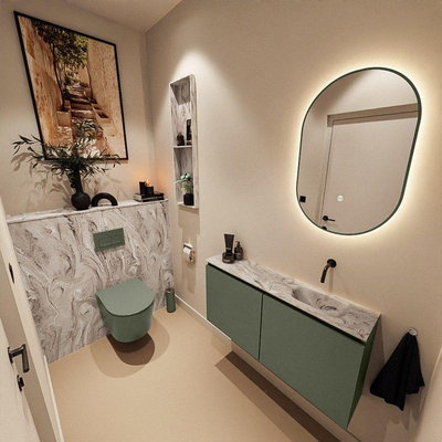 MONDIAZ TURE-DLUX 100cm toiletmeubel Army. EDEN wastafel Glace positie rechts. Zonder kraangat.