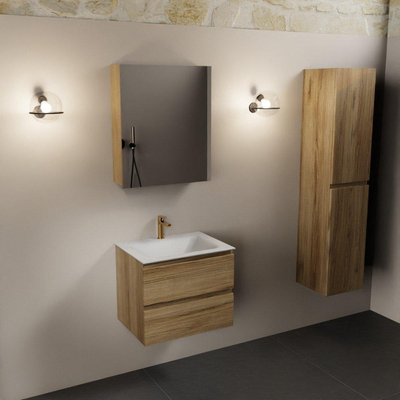 Mondiaz Aivy badmeubelset - 60x45x50cm - 1 kraangat - 1 wasbak talc Solid surface - Midden - 2 lades - Met spiegelkast - Melamine Chai