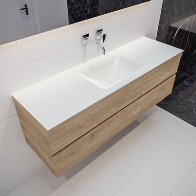 MONDIAZ VICA Badkamermeubelset - 150cm - 2 lades - wasbak Cloud midden - 0 kraangaten - solid surface washed oak