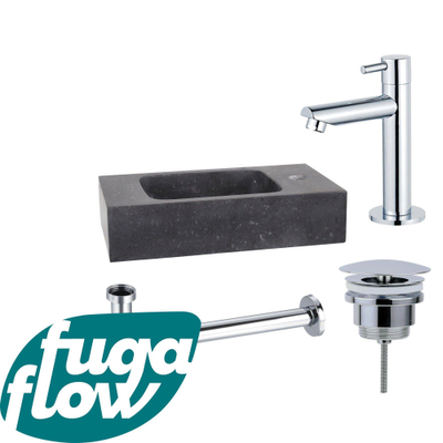 FugaFlow Eccelente Arredo fonteinset - 40x22x9cm - 1 kraangat - natuursteen - fonteinkraan chroom - zwart -