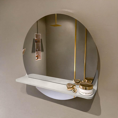 Mondiaz SPOT Badkamerspiegel - rond 50cm - spiegelplanchet - kleur Linen