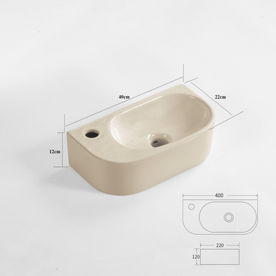 QeramiQ Pure Fontein - 40x22x12cm - Links - Glad - halfrond - 1 kraangat - Keramiek - Beige mat