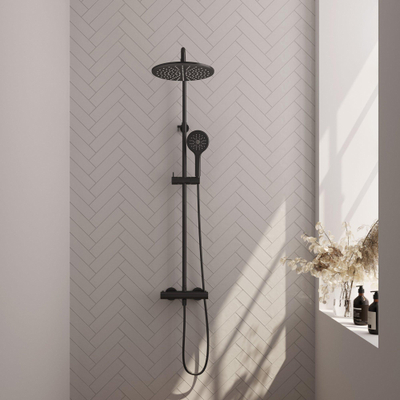 Brauer Black Edition Regendoucheset opbouw - hoofddouche 30cm - glijstang - handdouche rond 3 standen - gladde knoppen - mat zwart