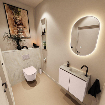 MONDIAZ TURE-DLUX 60cm toiletmeubel Rosee. EDEN wastafel Ostra positie rechts. Met 1 kraangat.