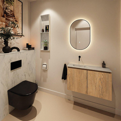 MONDIAZ TURE-DLUX 80cm toiletmeubel Washed Oak. EDEN wastafel Opalo positie links. Zonder kraangat.
