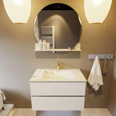 MONDIAZ VICA-DLUX Badkamermeubelset - 80cm - onderkast linen- 2 lades - inbouw wastafel cloud midden - 1 kraangat - 60cm hoge versie - frape