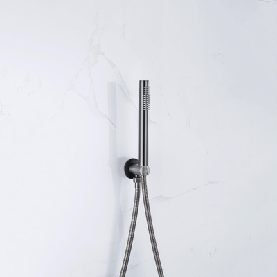 Fortifura Calvi Wandaansluitbocht - handdouchehouder - rozet rond - Geborsteld Gunmetal PVD OUTLETSTORE