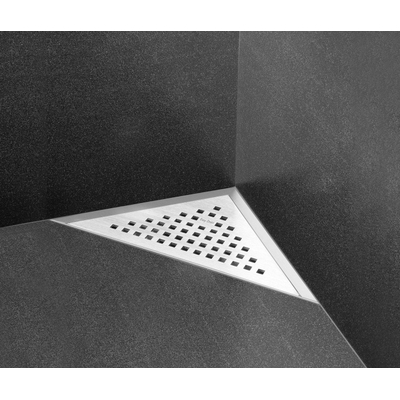 Easy Drain Aqua Delta vloerput driehoekig met ABS afwerkdeel/RVS rooster en zijuitlaat 22x22cm waterslot 50 tot 25mm TWEEDEKANS