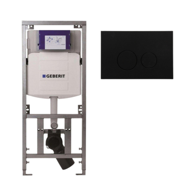 Geberit Inbouwreservoir - UP320 - QeramiQ metal bedieningsplaat - dualflush - ronde knoppen - metaal zwart mat