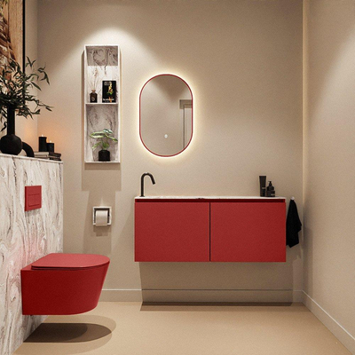 MONDIAZ TURE-DLUX 120cm toiletmeubel Fire. EDEN wastafel Glace positie links. Met 1 kraangat.