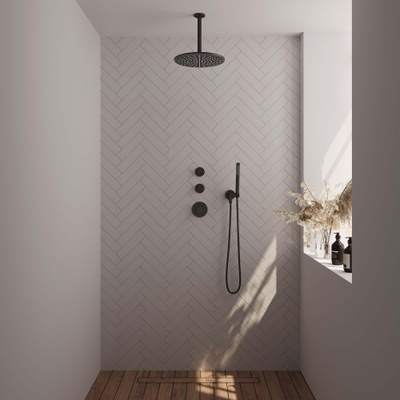 Brauer Black Edition Regendoucheset inbouw - hoofddouche 30cm - plafondarm - 3 gladde knoppen - handdouche staaf 1 stand - mat zwart