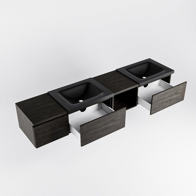 MONDIAZ BUKLA 200cm badmeubel met open module 40 rechts kleur Dark Brown met 3 lades. Wastafel CLOUD dubbel 0 kraangaten kleur Urban.