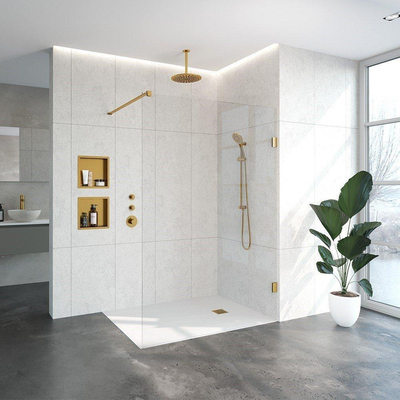 BRAUER Create Inloopdouche - 140x200cm - profielloos - antikalk - 8mm veiligheidsglas - Goud geborsteld