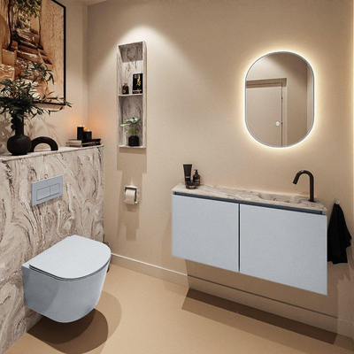 MONDIAZ TURE-DLUX 100cm toiletmeubel Clay. EDEN wastafel Glace positie rechts. Met 1 kraangat.
