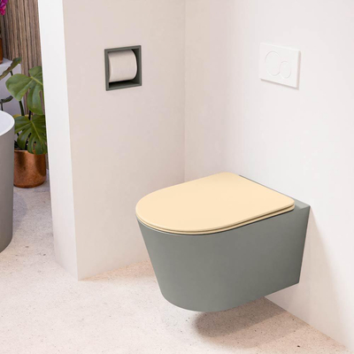 MONDIAZ LAVIE wandclosetpack - 36x53cm - diepspoel - rimless - Smoke (grijs) - softclose - quick-release - toiletzitting - Sand (beige)