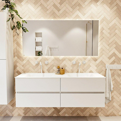 MONDIAZ VICA 150cm badmeubel onderkast Talc 4 lades. Wastafel CLOUD dubbel 2 kraangaten, kleur Talc.