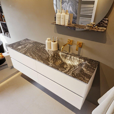 Mondiaz VICA-DLUX Badkamermeubelset - 150cm - talc - 4 lades - Inbouw wastafel CLOUD - rechts - zonder kraangat - kleur Lava - XL versie 60cm hoog