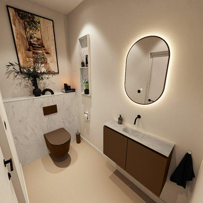 MONDIAZ TURE-DLUX 80cm toiletmeubel Rust. EDEN wastafel Opalo positie midden. Zonder kraangat.