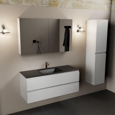 Mondiaz Aivy badmeubelset - 120x45x50cm - 1 kraangat - 1 wasbak urban Solid surface - Midden - 2 lades - Met spiegelkast - MDF Talc