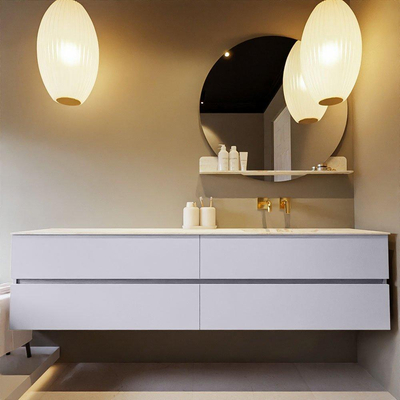 MONDIAZ VICA-DLUX Badkamermeubelset - 200cm - onderkast cale - 4 lades - inbouw wastafel cloud rechts - zonder kraangaten - 60cm hoge versie - frape