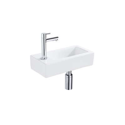 Fortifura Fuente fonteinset - 36x18.5x9cm - 1 kraangat - solid surface - fonteinkraan chroom - mat wit