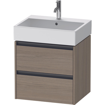 Duravit Ketho 2 wastafelonderbouwkast - 2 laden - 58.4x46x54.9cm - grepen antraciet - eiken terra mat