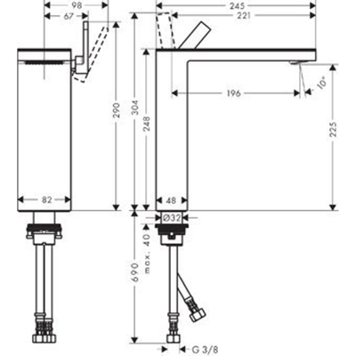 Hansgrohe AXOR MyEdition wastafelkraan 230 m. zwart glas met push open garnituur voorsprong 19.6cm chroom