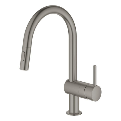 GROHE Minta Keukenkraan - hoog - draaibare/uittrekbare c uitloop - 2 straalsoorten - hard graphite geborsteld