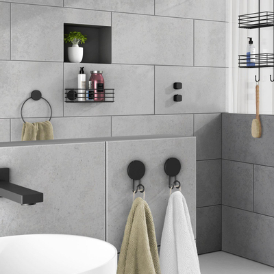 Smedbo Beslagsboden Handdoekhouder - 5.5x17.2cm - zelfklevend - RVS Mat Zwart