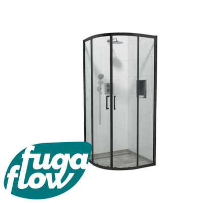 FugaFlow Boutry Quick Fit Douchecabine - kwartrond - 90x90x195cm - helder glas - anti kalk - mat zwart