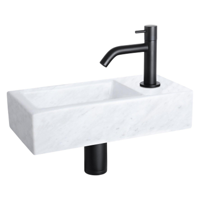 Differnz Helios fonteinset - 37.5x18.5x9.5cm - Rechthoek - 1 kraangat - Gebogen matte zwarte kraan - Mineraalsteen Marmer