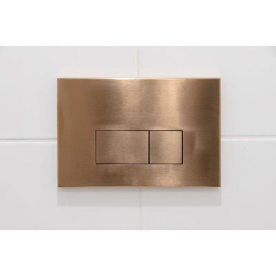 QeramiQ Dely Toiletset - 36.3x51.7cm - diepspoel - rimless - Geberit UP320 inbouwreservoir - softclose toilet zitting - koperen bedieningsplaat - rechthoekige knoppen - mat beige