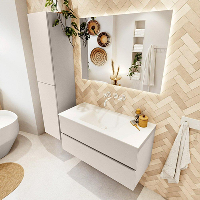 MONDIAZ VICA Badkamermeubelset - 100cm - onderkast linen- 2 lades - wastafel cloud midden - zonder kraangaten - 60cm hoge versie - talc