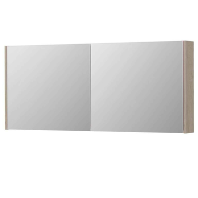 INK SPK1 Spiegelkast - 140x14x60cm - 2 deuren - dubbelzijdige Spiegel - schakelaar en stopcontact - MFC Ivoor eiken